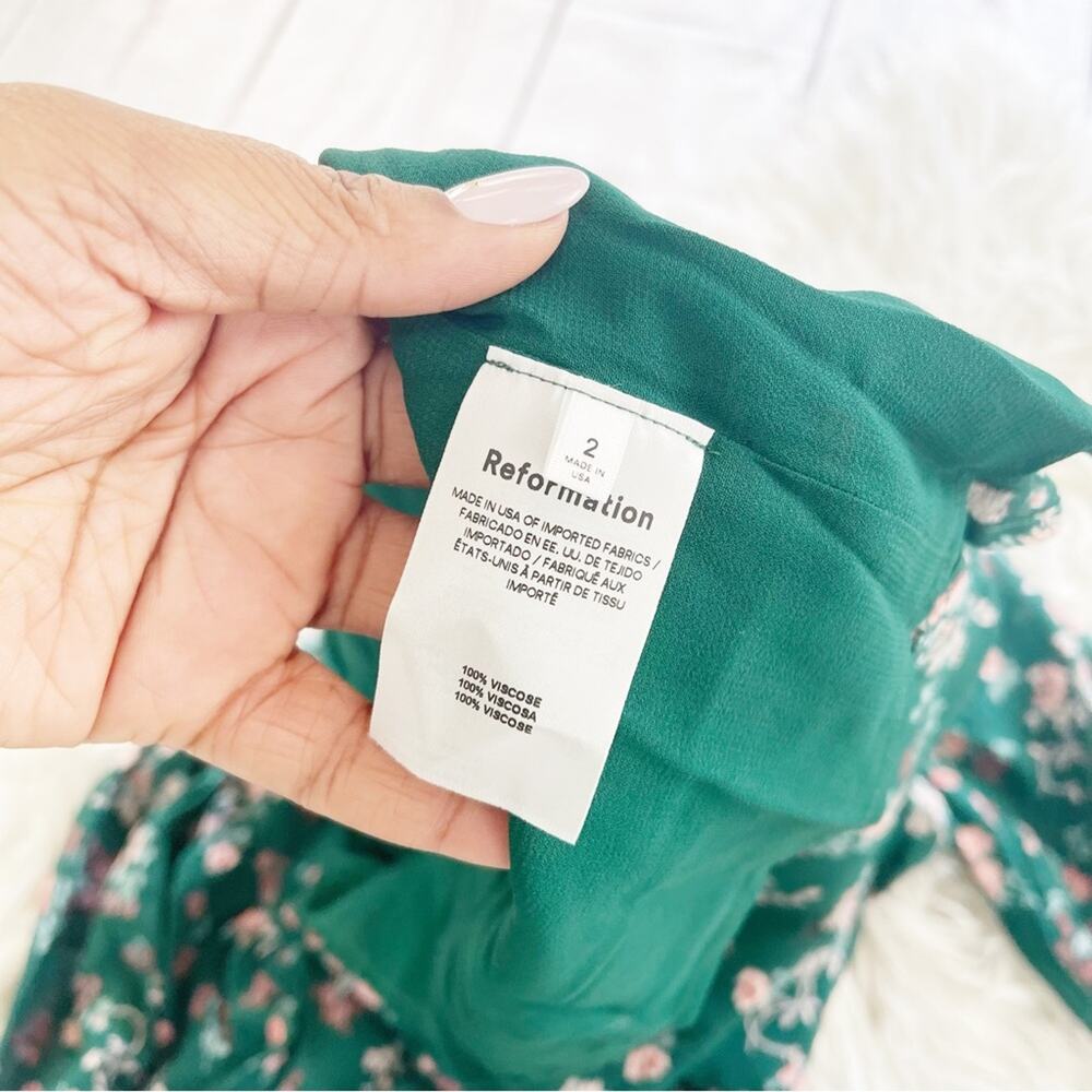 Reformation Juni‎ Emilia Women's Green Floral Puff Sleeve Dress Size 2 - Picture 4 of 5